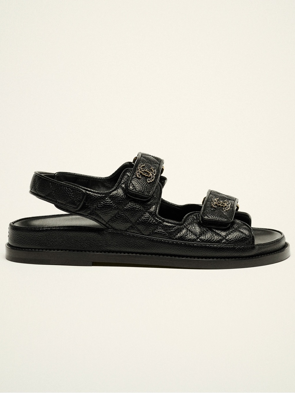 Quilted Black Women's Sandals with French Inspired